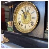 Vintage Ornate Mantel Alarm Clock with Key - Real Wood