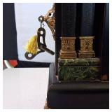 Vintage Ornate Mantel Alarm Clock with Key - Real Wood