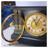 Vintage Ornate Mantel Alarm Clock with Key - Real Wood