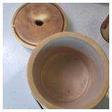 Lot of (3) Vintage Containers: Coke Tin, Blue Glass Ball Ideal (w/glass lid) and Old Kaukauna Cheese Crock