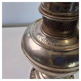 Vintage 21 inch high B&H Kerosene Oil Lamp made of ornate metal from June 2nd, 1896