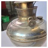 Vintage 21 inch high B&H Kerosene Oil Lamp made of ornate metal from June 2nd, 1896