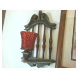 Framed Duck Print from 1982 and a set of faux wood wall hanging candle holders