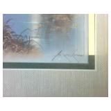Framed Duck Print from 1982 and a set of faux wood wall hanging candle holders