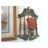 Framed Duck Print from 1982 and a set of faux wood wall hanging candle holders