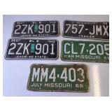 (5) Missouri License Plates from 1968 and 1996 Embossed