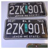 (5) Missouri License Plates from 1968 and 1996 Embossed