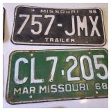 (5) Missouri License Plates from 1968 and 1996 Embossed