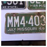 (5) Missouri License Plates from 1968 and 1996 Embossed