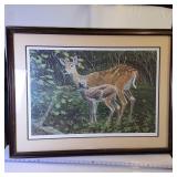 Large Framed Numbered Print by JB Williams Deer and Fawn