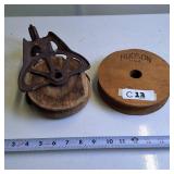 HUDSON wooden wheel and Antique Cast Iron with wood that swivels
