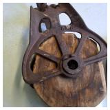 HUDSON wooden wheel and Antique Cast Iron with wood that swivels