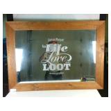 Captain Morgan Wood framed Mirror "Love Loot" 34 x 30 inches.