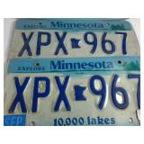 Four Pairs of Embossed Minnesota License Plates: (8 plates total)  10,000 Lakes