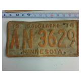 Lot of (4) Embossed Minnesota License Plates (Rare red color) 1970