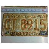 Lot of (4) Embossed Minnesota License Plates (Rare red color) 1970