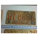 Lot of (4) Embossed Minnesota License Plates (Rare red color) 1970