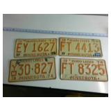 Lot of (4) vintage Minnesota Plates from the 1970