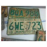 Lot of (11) Minnesota Embossed Vintage License Plates - green blue and red