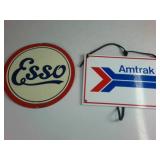 Vintage Style Esso Gas & Amtrak Railroad Heavy Metal Porcelain Sign Lot of (2)