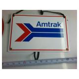 Vintage Style Esso Gas & Amtrak Railroad Heavy Metal Porcelain Sign Lot of (2)