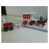 Vintage Cast Iron Horse-Drawn Ice Wagons Collectible Lot (2 Pieces - one large, one small)