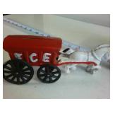 Vintage Cast Iron Horse-Drawn Ice Wagons Collectible Lot (2 Pieces - one large, one small)