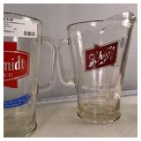 Vintage Set of (4) Gallon sized glass pitchers  Michelob Schlitz Schmidt