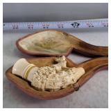 Ornate hand carved vintage pipe -  handmade meerschaum tobacco pipe featuring intricate relief carving of a deer or stag.