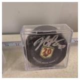 Two Autographed Hockey Pucks  2020 Darby Hendrickson & Nick Bingstad