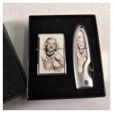 Vintage Marilyn Monroe Pocket Lighter & Folding Knife Collectible Gift Set