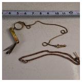 Two unique Vintage gold plated chains and a vintage folding pocket knife