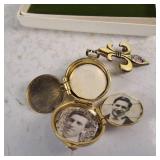 Vintage Victorian Enamel pocketwatch locket - 4 photos - hidden compartment - Antique Fleur de lis Brooch