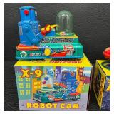 Vintage Rocket USA Tin Toys Robot Car, Rocket Racer & Sonicon Rocket (Lot of 3)
