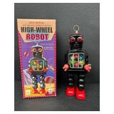 Wind-Up Robot Toy High Wheel Robot MS-436 Box & Key