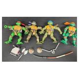 Vintage Teenage Mutant Ninja Turtles Figure Lot With Accessories (Lot of 4)