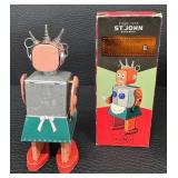 Noteworthy Lot of 5 Wind-Up Robot Mixed Lot (St. John, Neutron, Space Explorer, Mr. Atomic)