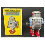 Noteworthy Lot of 5 Wind-Up Robot Mixed Lot (St. John, Neutron, Space Explorer, Mr. Atomic)
