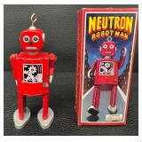 Noteworthy Lot of 5 Wind-Up Robot Mixed Lot (St. John, Neutron, Space Explorer, Mr. Atomic)