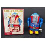 Noteworthy Lot of 5 Wind-Up Robot Mixed Lot (St. John, Neutron, Space Explorer, Mr. Atomic)