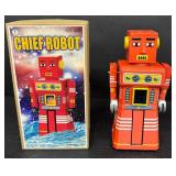 Vintage Tin Toy Robots Chief Robot & Robot With Wheels (Lot of 2)