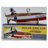 Vintage Tin Wind-Up Toys Schylling Felix the Cat Speedboat, Cowboy & City Cab (Lot of 3)