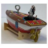Vintage Tin Wind-Up Toys Schylling Felix the Cat Speedboat, Cowboy & City Cab (Lot of 3)