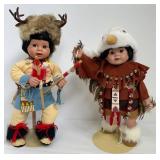 Native American Danbury Mint Doll Pair Little Deer Dancer 1994 & Little Eagle Dancer 1993
