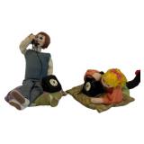 Vintage Cloth Doll Pair Klumpe Roldan Folk Art Telephone Scene