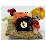 Vintage Cloth Doll Pair Klumpe Roldan Folk Art Telephone Scene