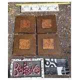 Brown Metal Tiles with Copper Inlay Wall Decor, Glass Believe dish, Note Holder, Glass dish *S