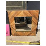 Parquet Wood Square Mirror & Pink 