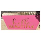Parquet Wood Square Mirror & Pink 