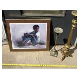 Framed Sitting Art Print, Silver Candle Holder and Large Brass Candle Holder *S